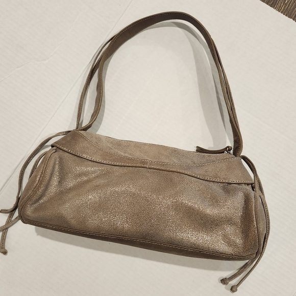 Sondra Roberts Bronze Metallic Bow detail purse Suede Fringe Thick strap - Picture 4 of 8